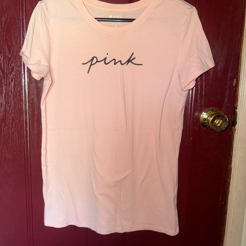 PINK Victoria's Secret Light Pink Script Logo Tee